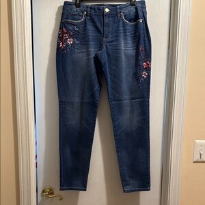 White House Black Market Dark Blue Floral Skinny Jeans